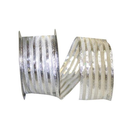 RELIANT RIBBON Metallic Stripe Value Wired Edge Ribbon Silver 2.5 in. x 50 yards 92311W-070-40K